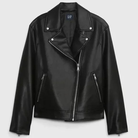GAP Jackets & Blazers - NWOT Gap Vegan Faux-Leather Black Moto Motorcycle Jacket Size XS 🖤